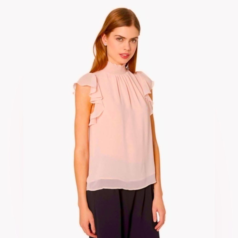 1. State Smocked Flutter Sleeve Mock Neck Blouse